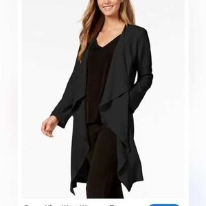 Piko 1988 Womens Black Wool Blend‎ Draped Open Front Coat J1861 M